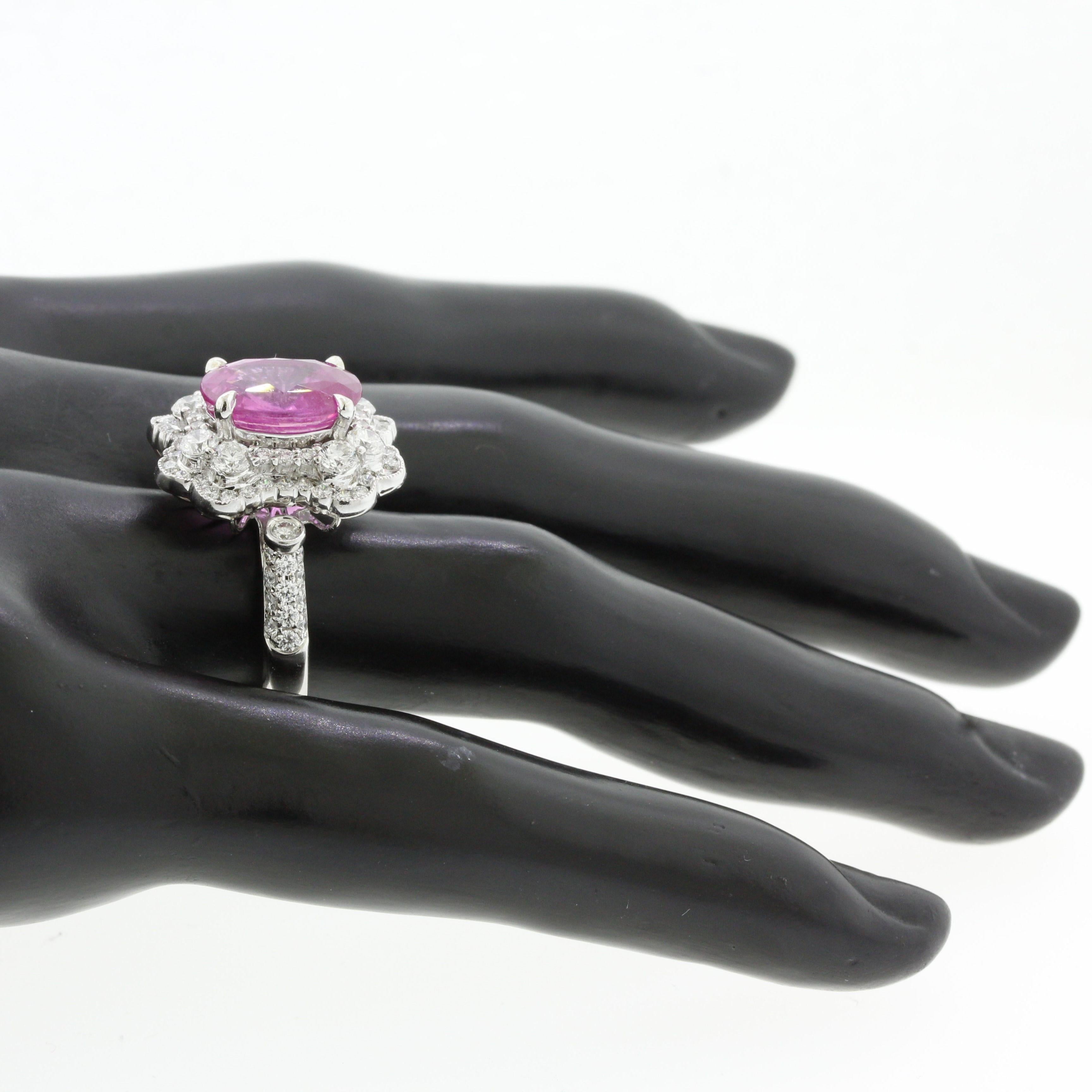 5.18 Carat Pink Sapphire Diamond Platinum Ring, AGL Certified For Sale 1