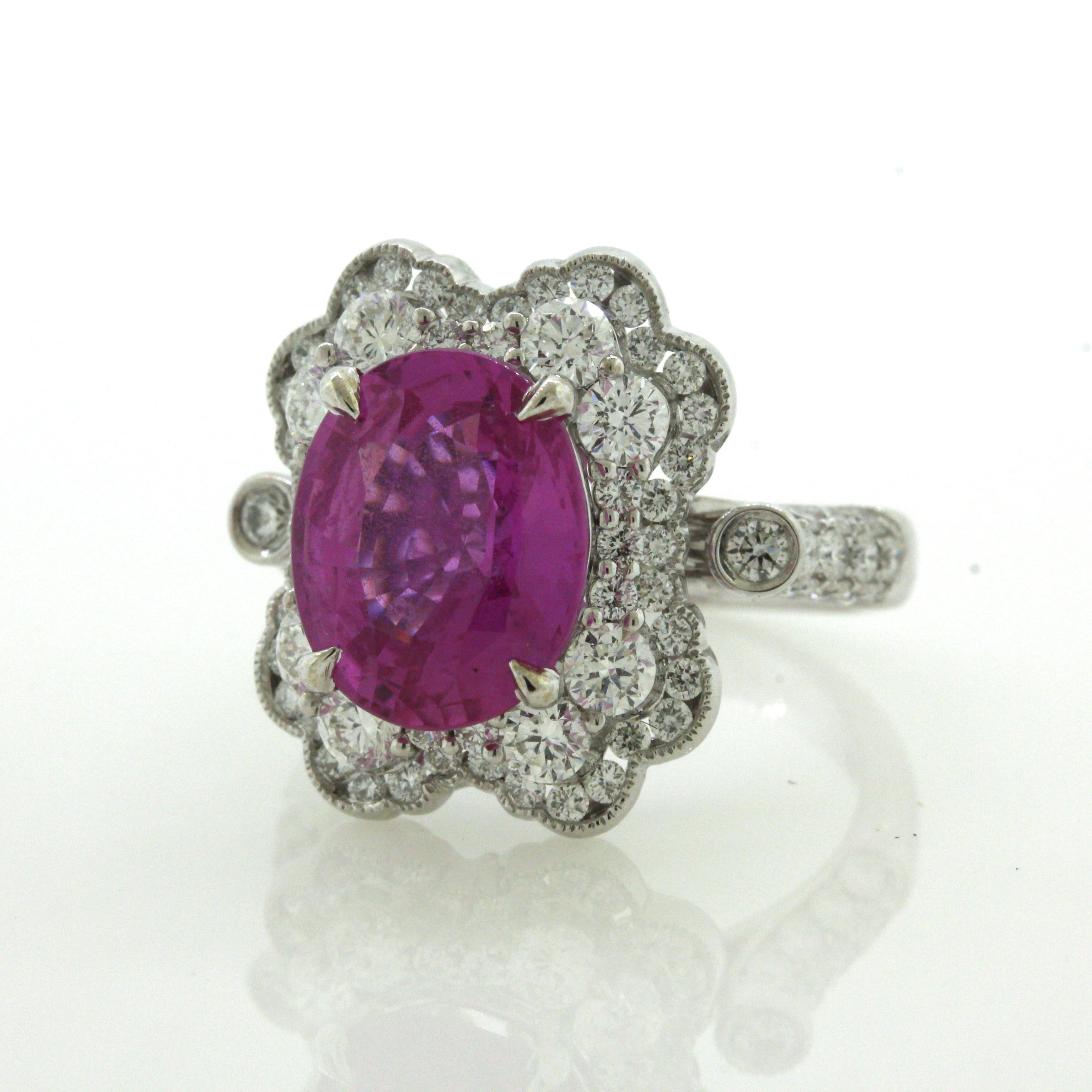 Platinring mit 5,18 Karat rosa Saphir und Diamant, AGL-zertifiziert im Angebot 4