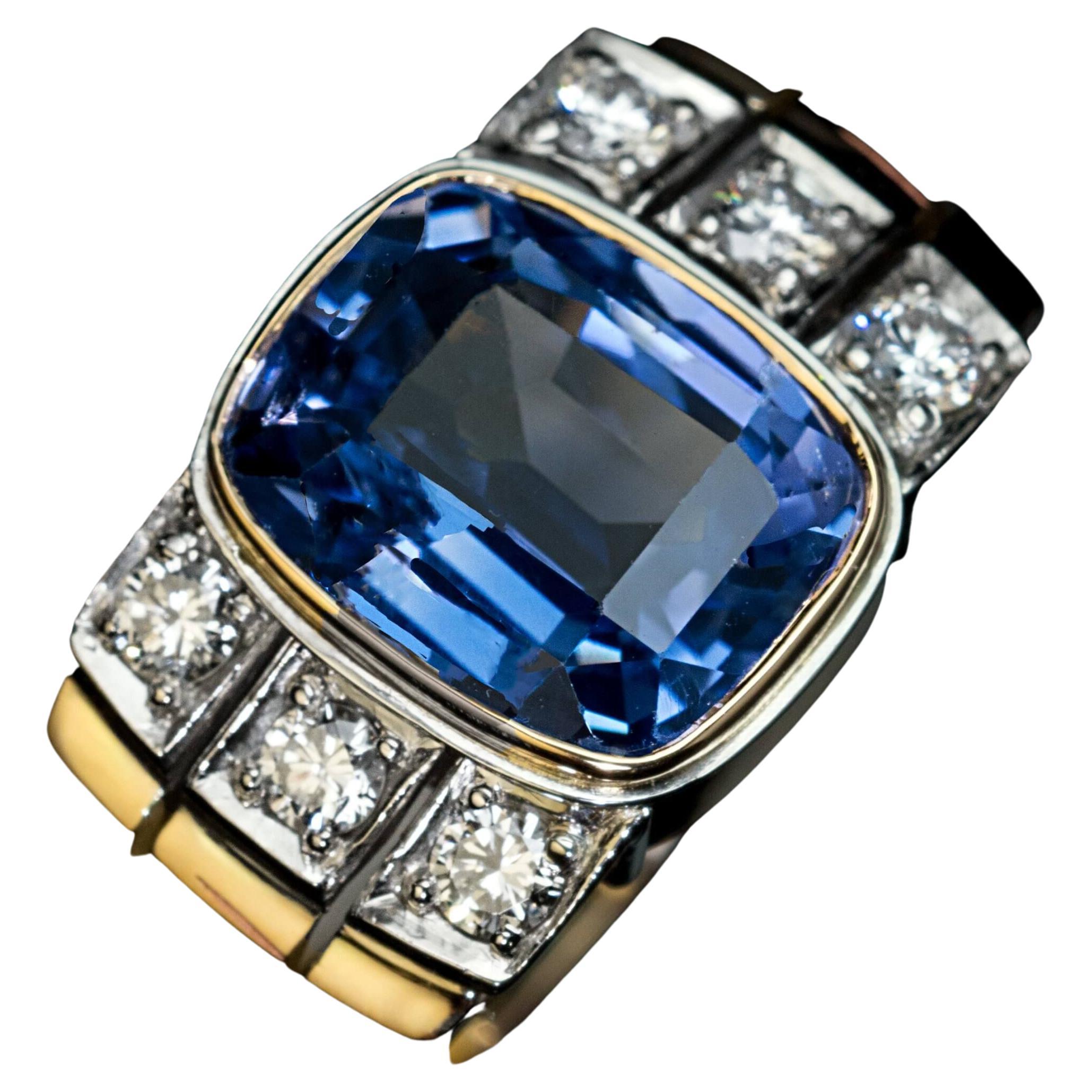 5.18 Ct Ceylon Sapphire Diamond Vintage Unisex Ring For Sale