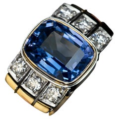 5.18 Ct Ceylon Sapphire Diamond Retro Unisex Ring