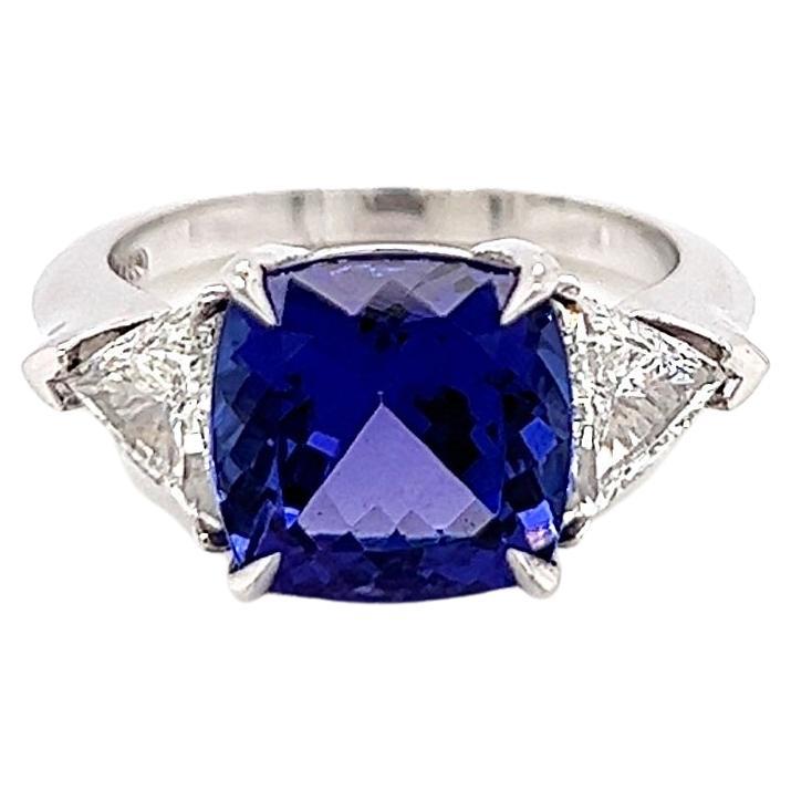 5.18 Total Carat Tanzanite and Diamond Three Stone Ladies Ring For Sale