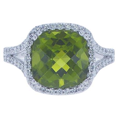 5.18ct Cushion Shape Peridot Cocktail Ring in 14k White Gold For Sale