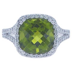 5.18ct Cushion Shape Peridot Cocktail Ring in 14k White Gold