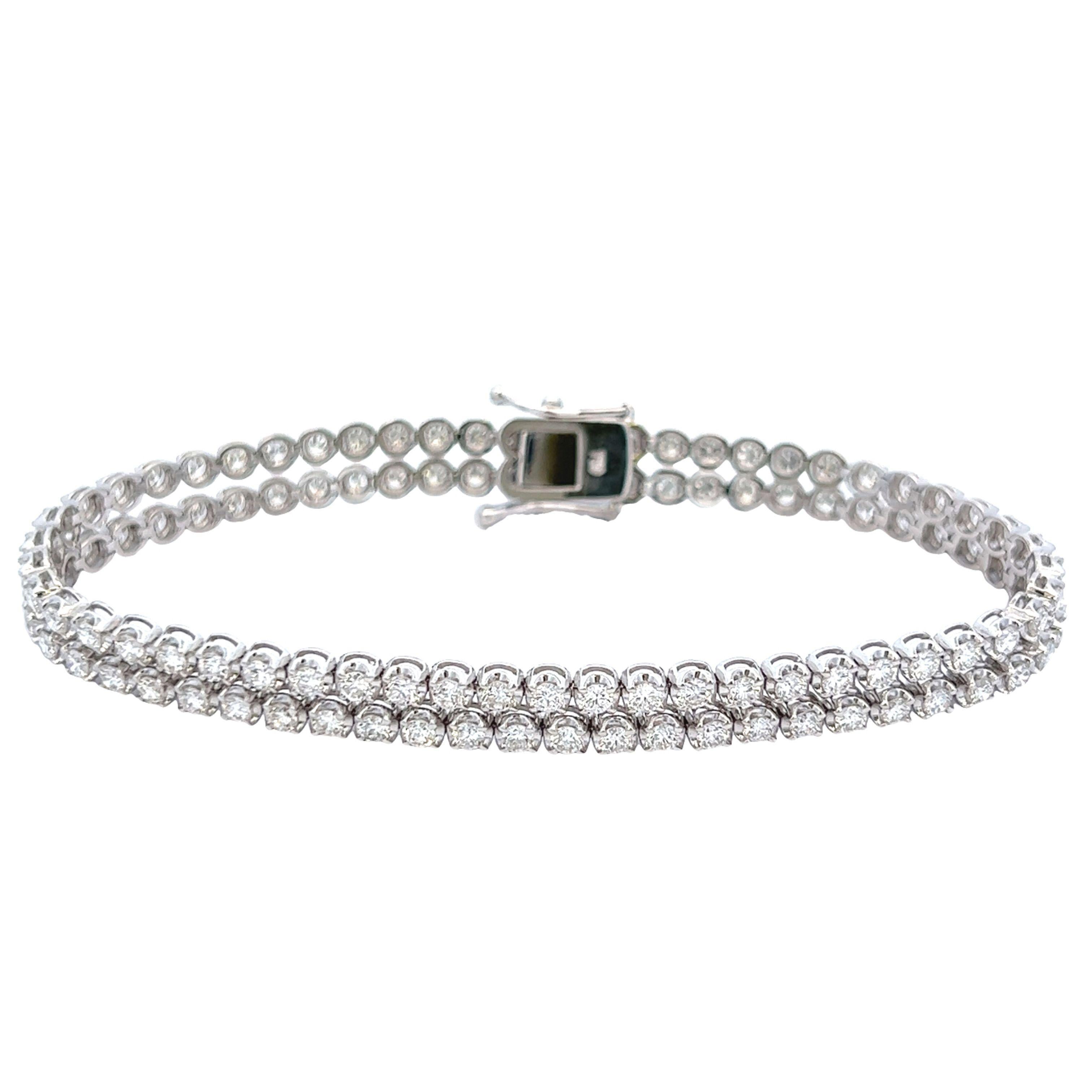 Contemporary 5.18ct Two-Row Diamond Tennis Bracelet 18k White Gold For Sale