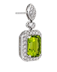 5.18cttw Peridot .86cttw Diamond 18kt White Gold Drop Earrings