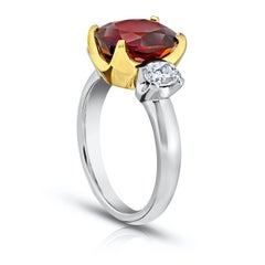 5.19 Carat Cushion Red Spinel and Diamond Platinum and 18k Yellow Gold Ring