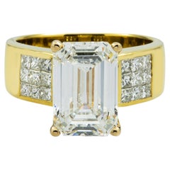 5.19 Carat Emerald Diamond Ring 18K Yellow Gold Refined Grandeur