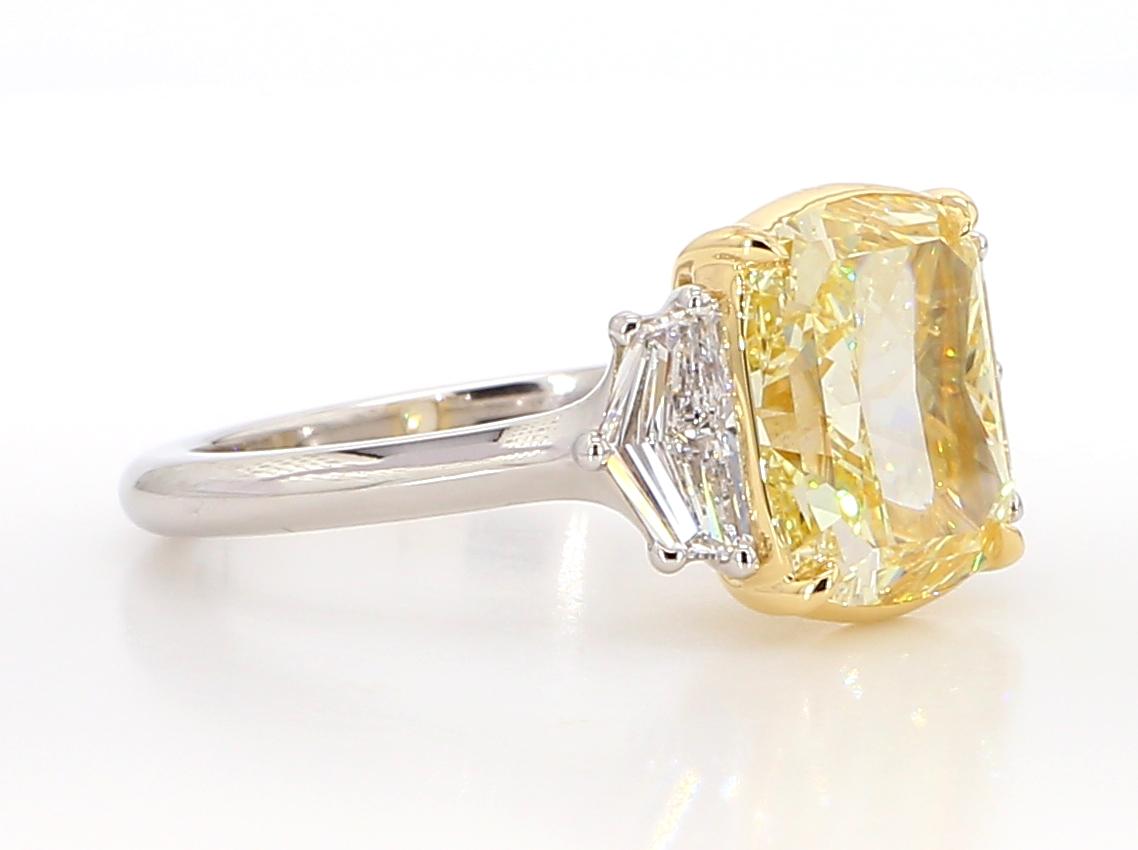 5.19 Carat Fancy Light Yellow Diamond Three-Stone Engagement Ring, GIA Certified For Sale 5