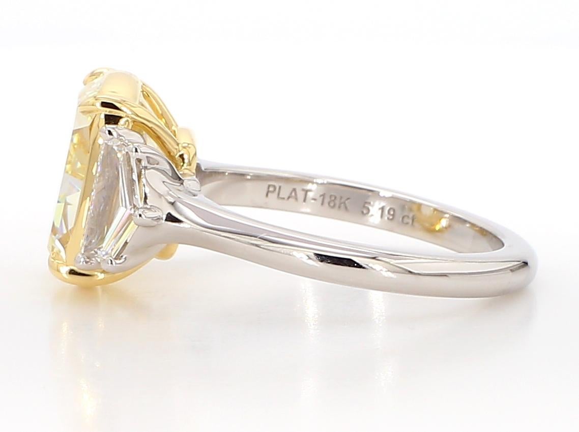 Women's 5.19 Carat Fancy Light Yellow Diamond Three-Stone Engagement Ring, GIA Certified