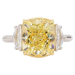 5.19 Carat Fancy Light Yellow Diamond Three-Stone Engagement Ring, GIA Certified