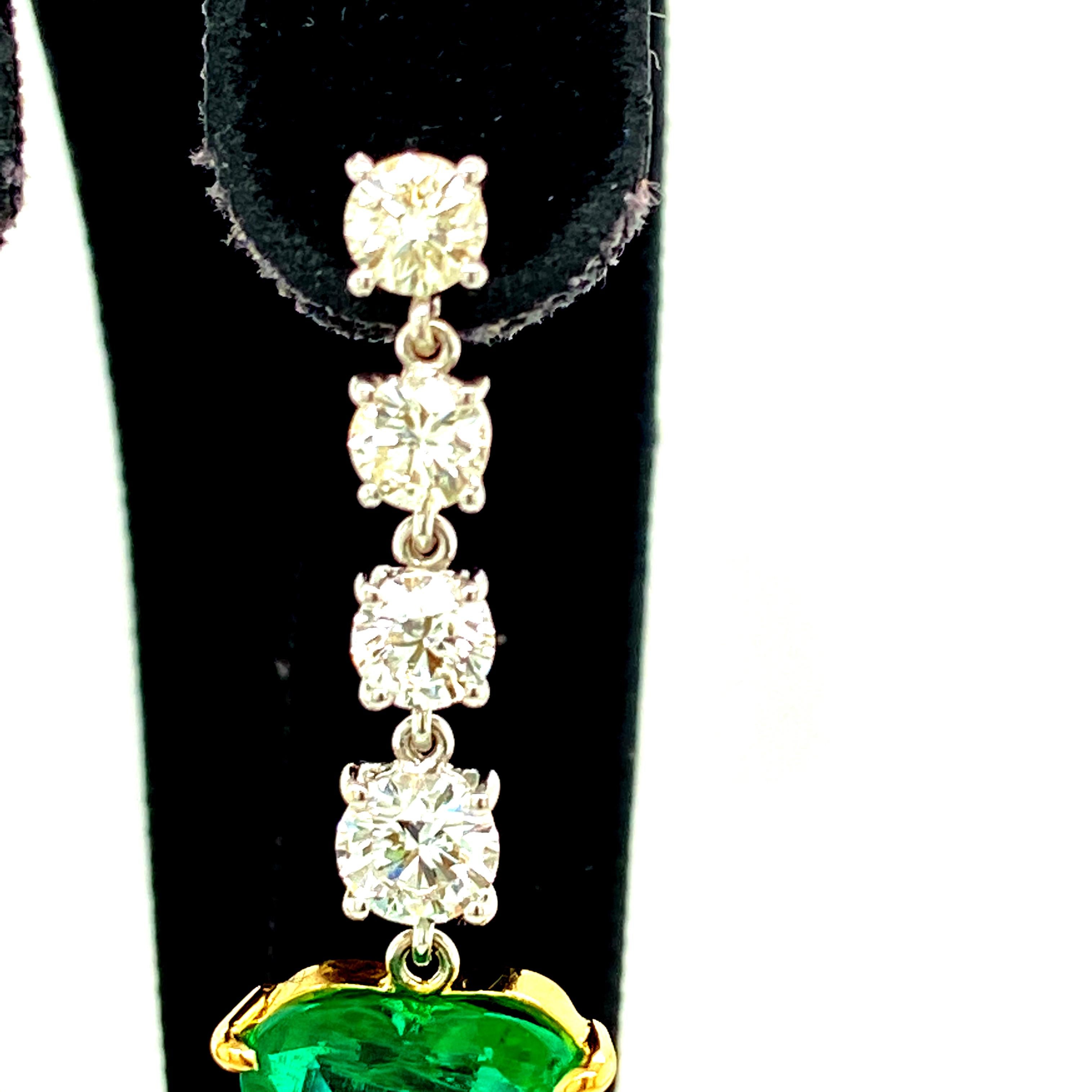 Contemporary 5.19 Carat GRS Certified Vivid Green No Oil Emerald and Diamond Earrings For Sale