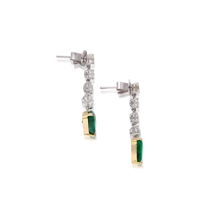 Cuore Orecchini con diamanti e smeraldo verde vivo senza olio da 5,19 carati certificati GRS in vendita