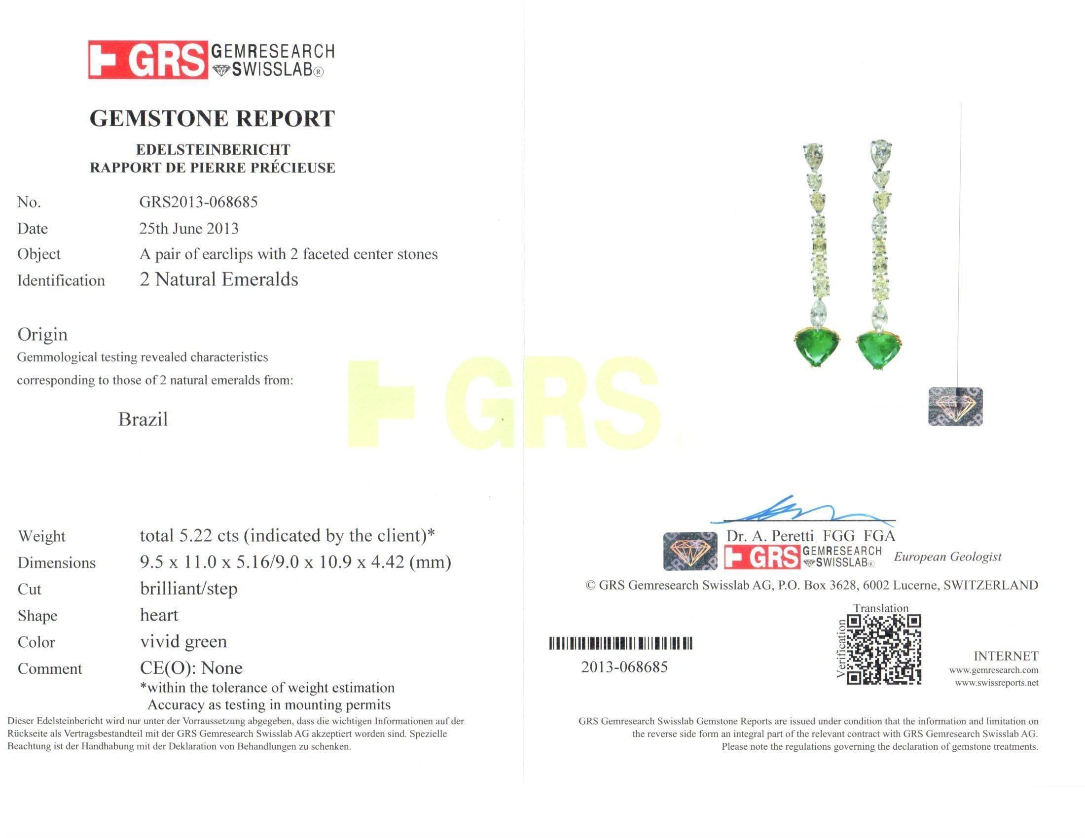 5.19 Carat GRS Certified Vivid Green No Oil Emerald and Diamond Earrings For Sale 2