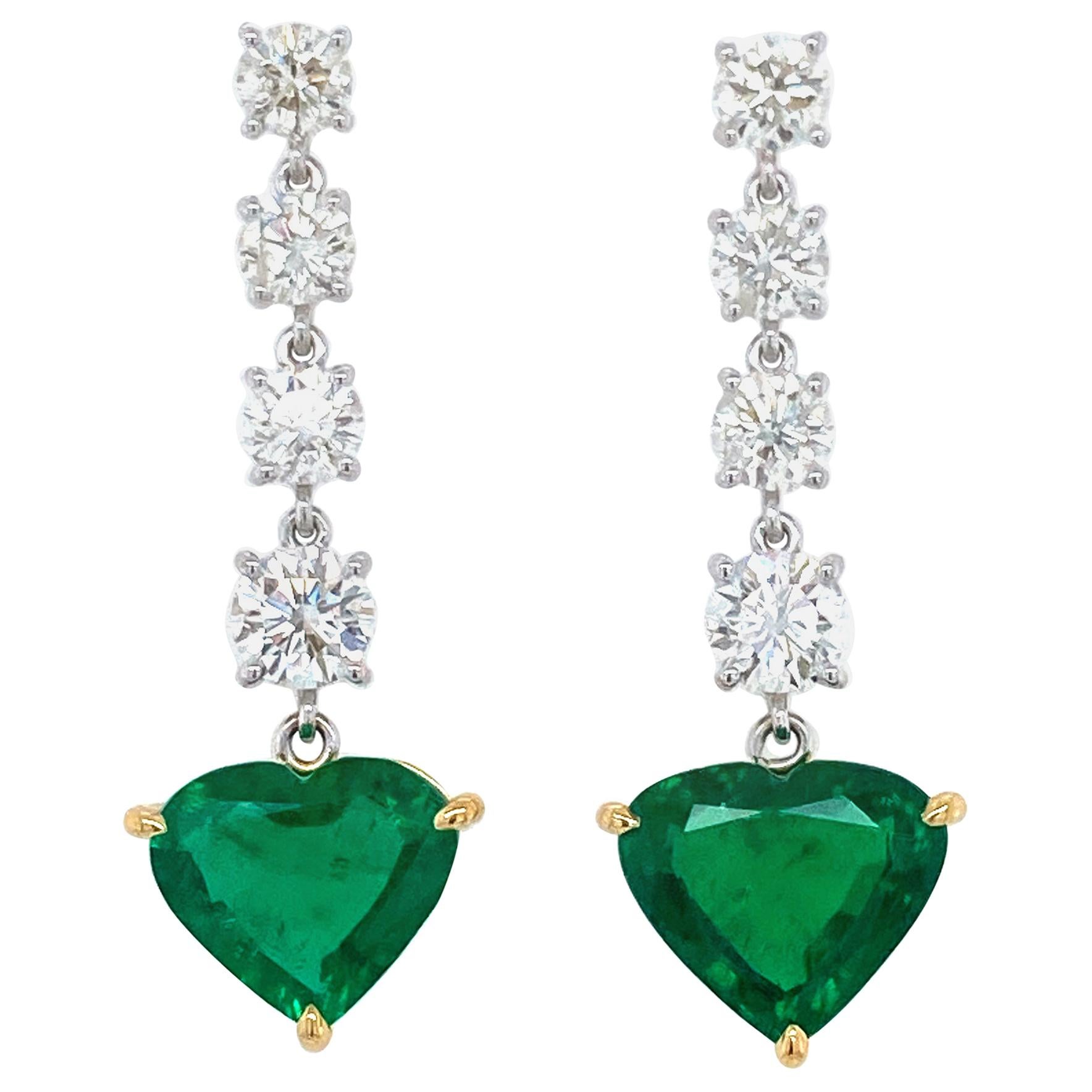 5.19 Carat GRS Certified Vivid Green No Oil Emerald and Diamond Earrings For Sale