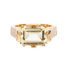 5.19 Carat Lemon Topaz Diamond 18 Karat Yellow Gold Cocktail Ring