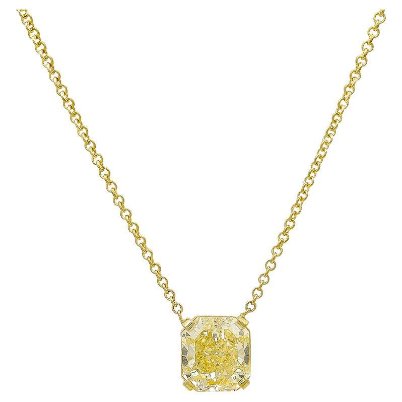 5.19 Carat Natural Fancy Yellow Diamond Solitaire Necklace For Sale