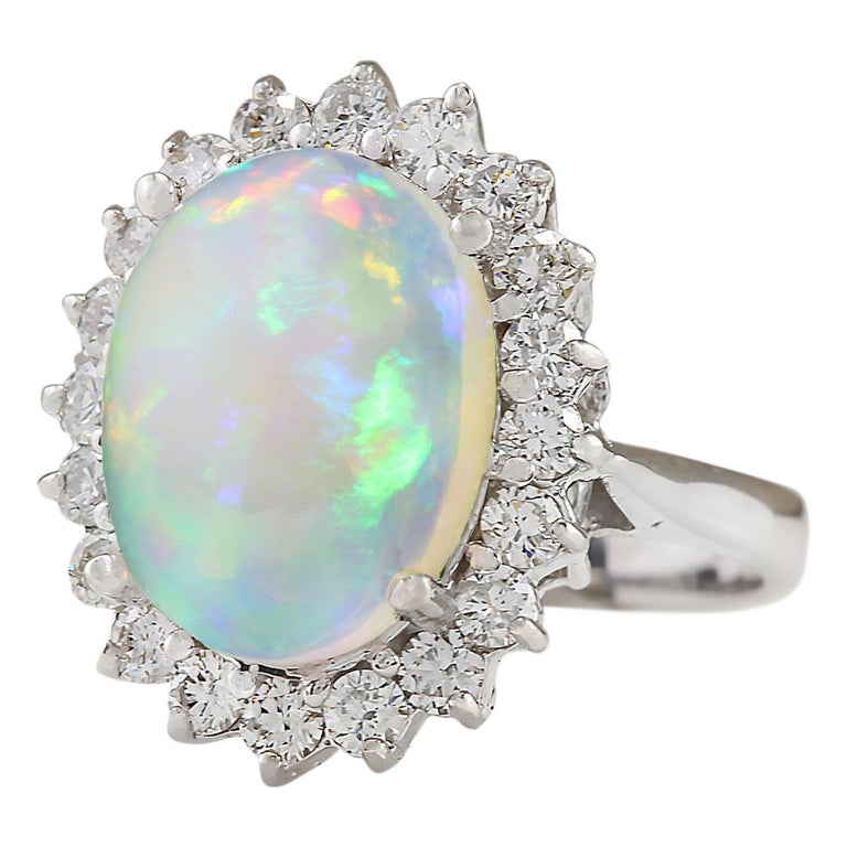 5.19 Carat Natural Opal 18 Karat White Gold Diamond Ring For Sale at ...