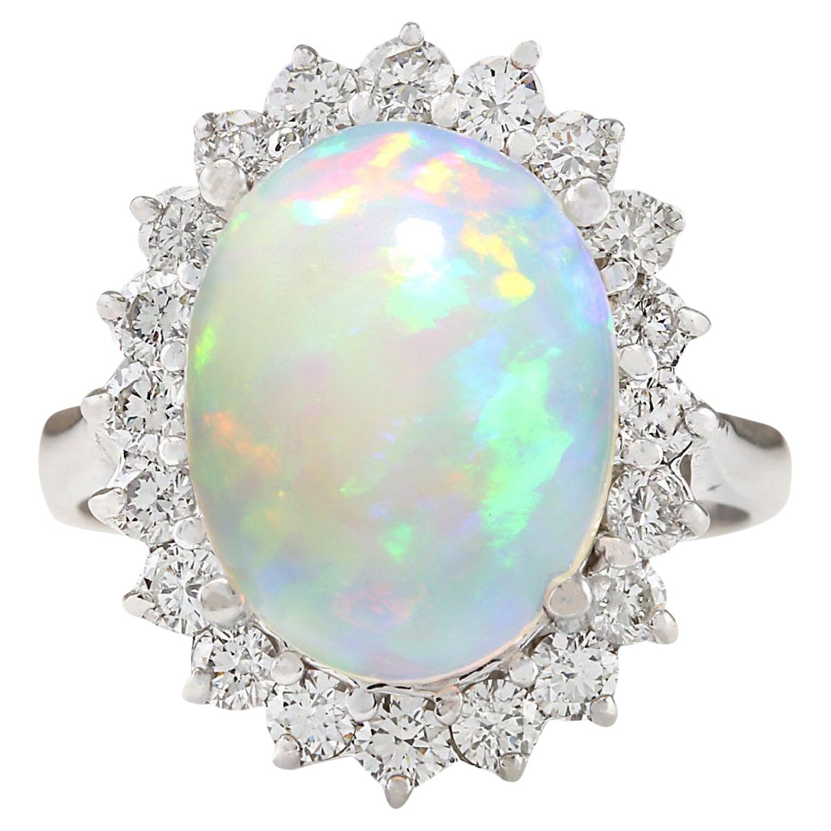 Natural Opal 14 Karat White Gold Diamond Ring For Sale