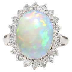 Opale naturale Anello con diamanti in oro bianco 14 carati