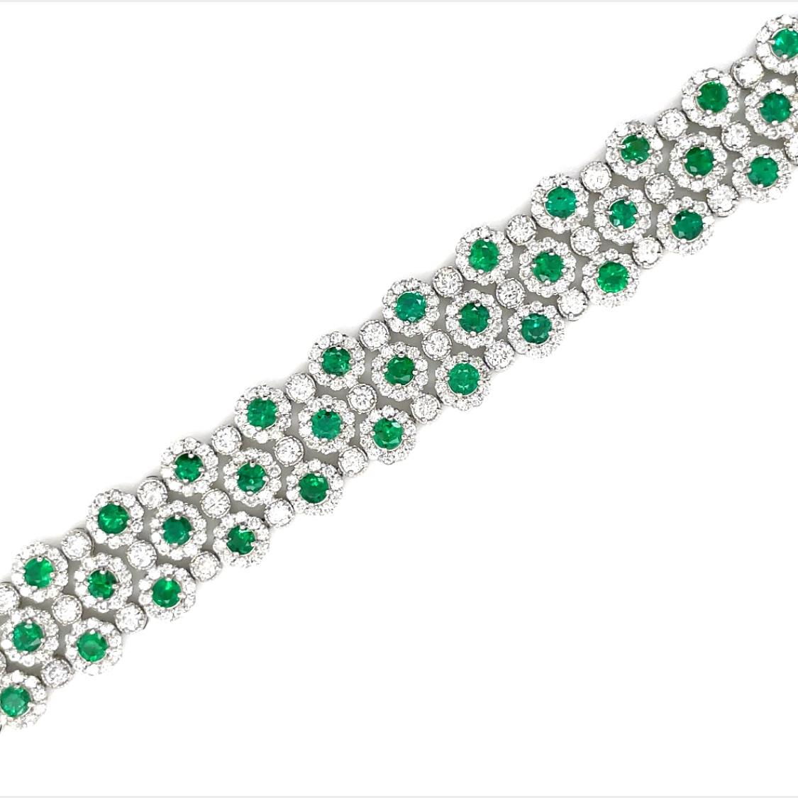 5.19 Carat Natural Round Cut Emeralds and Diamonds Bracelet Set in Platinum 1