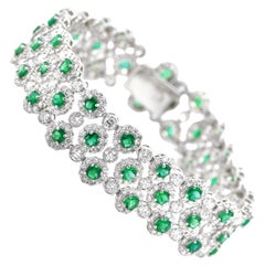 Bracelet en platine serti d'émeraudes et de diamants de taille ronde naturelle de 5,19 carats
