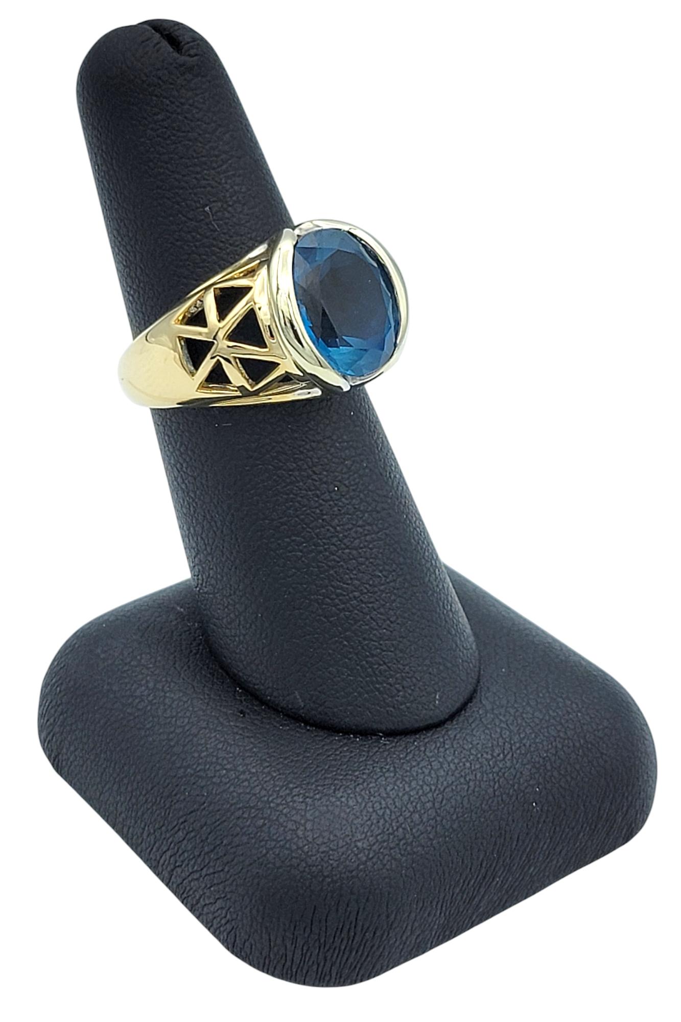 5,19 Karat Ovalschliff Schweizer Blautopas Ausschnitt Ring in zweifarbigem 14 Karat Gold im Angebot 7