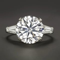 5.19 Carat Round Brilliant Cut Diamond Tapered Baguette Ring