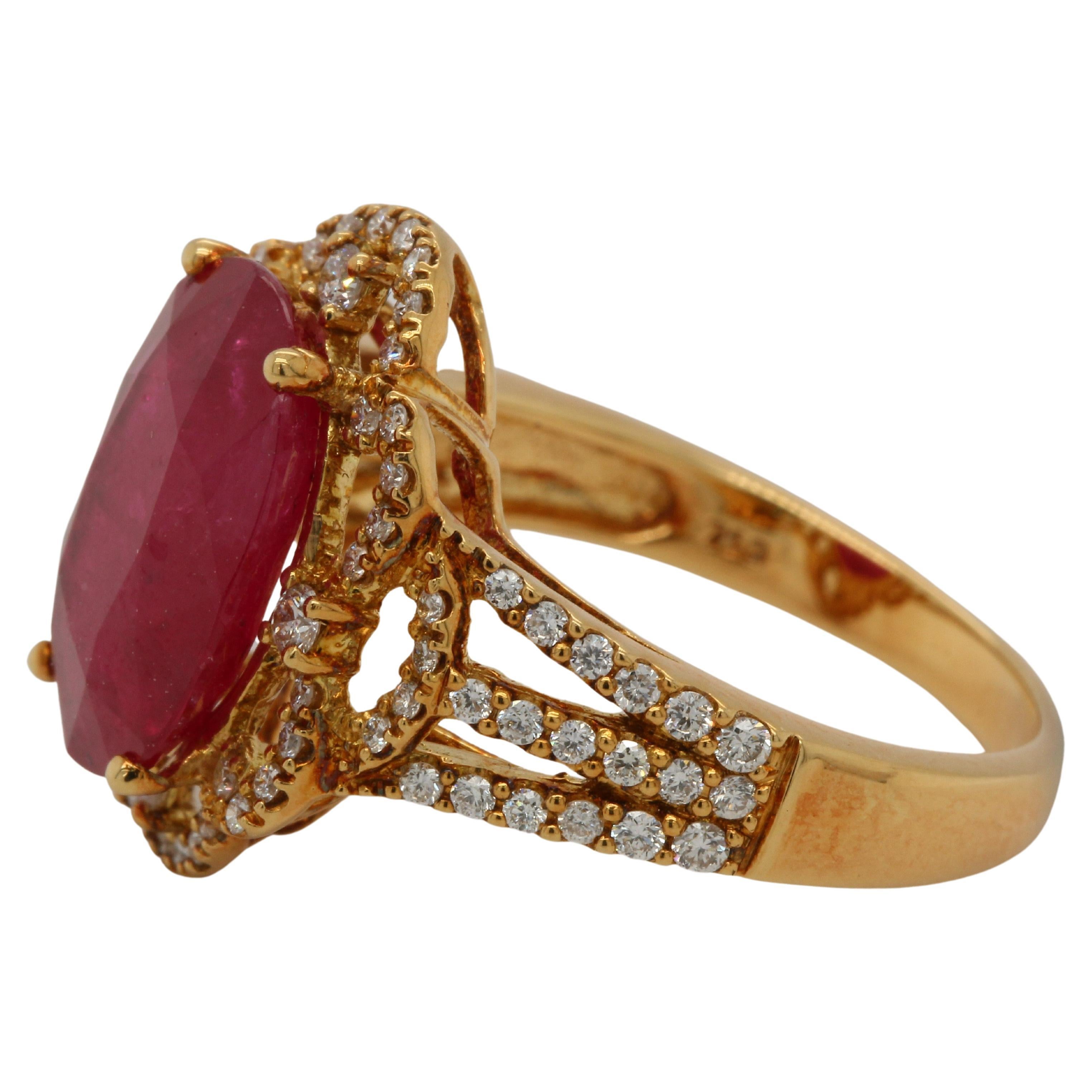 5.19 Carat Ruby And Diamond Ring In 18 Karat Gold For Sale 1