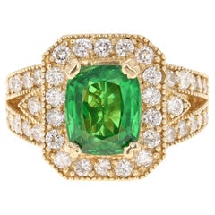 Bague en or jaune 14 carats avec grenat tsavorite et diamants de 5,19 carats