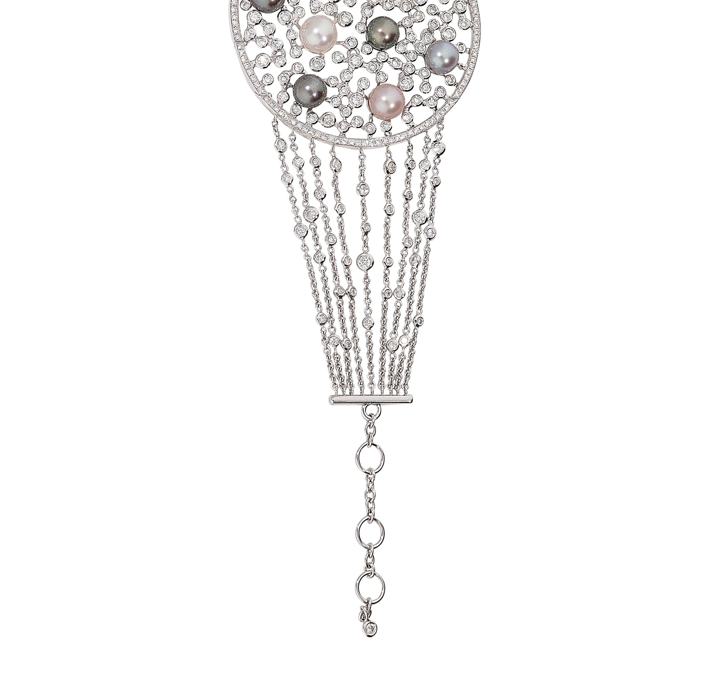 Modern 5.19 Carat White GSI Diamonds Pearls 18 Karat White Gold Chain Bracelet For Sale