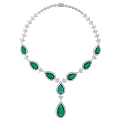 51,95Ct Smeraldo dello Zambia 23,26Ct Diamante Goccia Collana Nuziale Oro Bianco 14k