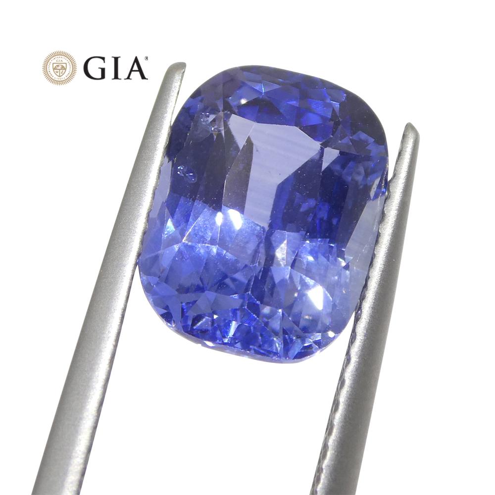 Brilliant Cut 5.19ct Cushion Violetish Blue Sapphire GIA Certified Sri Lanka