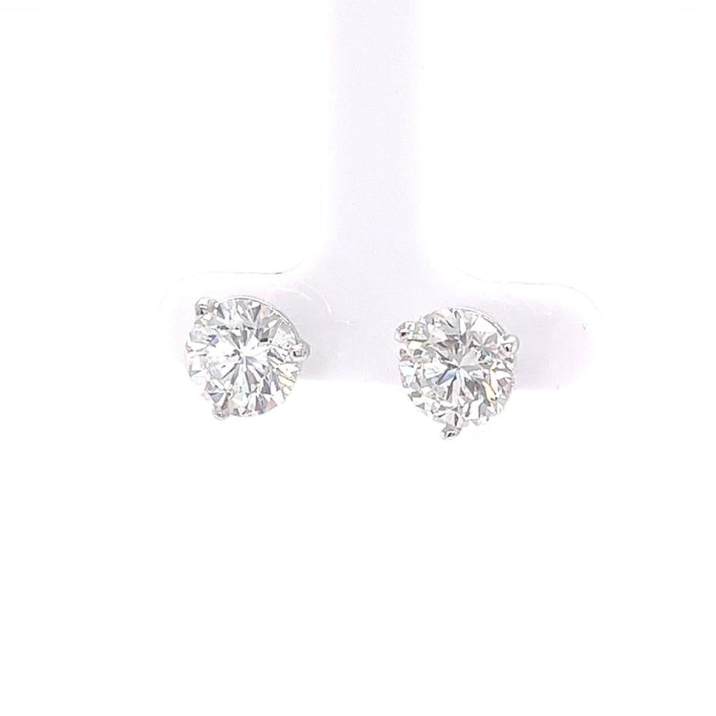 Modernist 5.19ct Round Natural Diamonds Martini Setting 3 Prong Studs Earrings For Sale