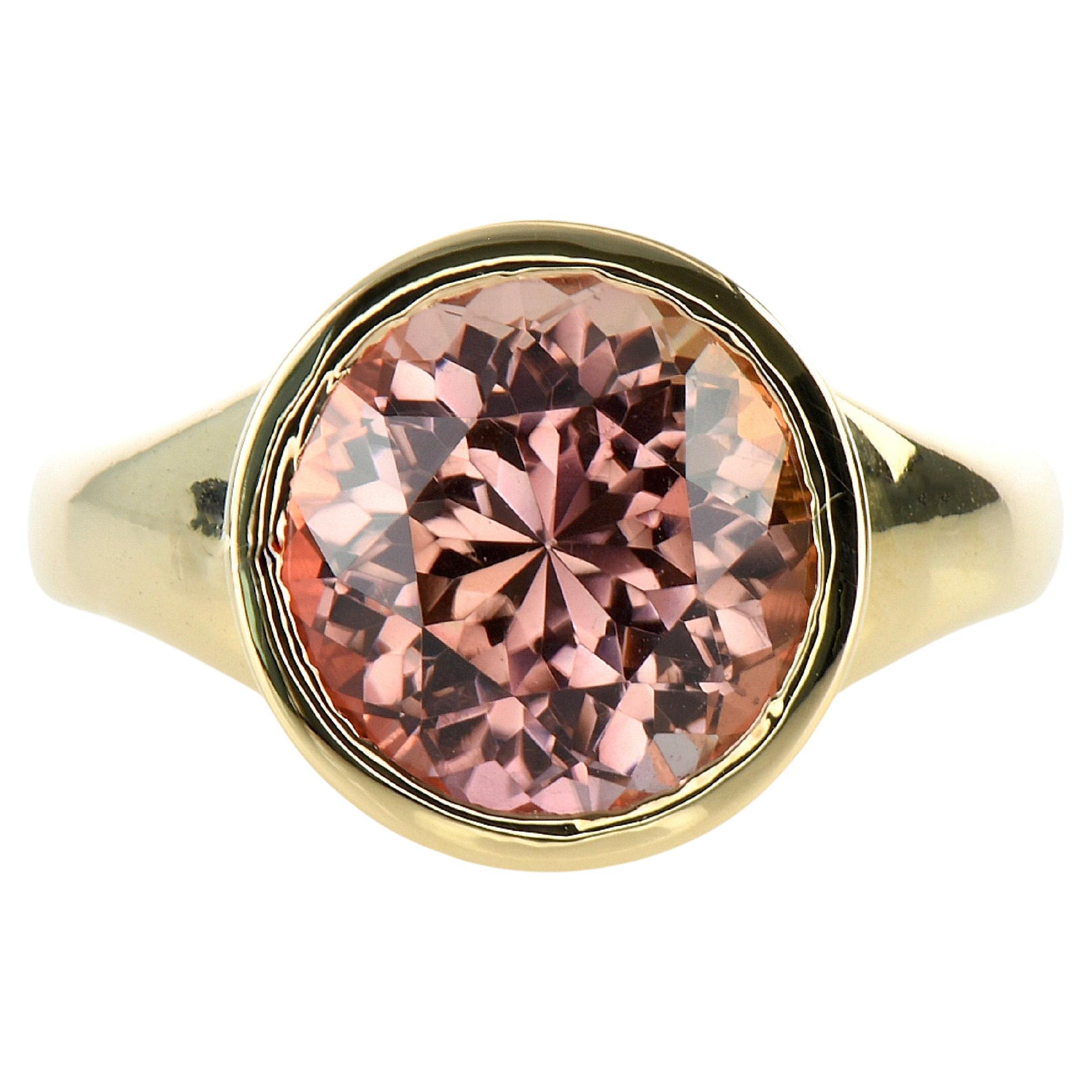 5.1ct Orange Tourmaline Bezel Ring-Round Cut-18KT Yellow Gold-GIA Certified-Rare For Sale