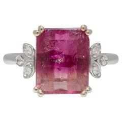 5.1cts Bi-color Tourmaline Ring with Natural Diamonds Accents: Solid 14K Gold