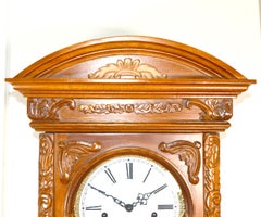 51"H Vintage German Westminster Chime Highly Carved Walnut Regulator Wall Clock