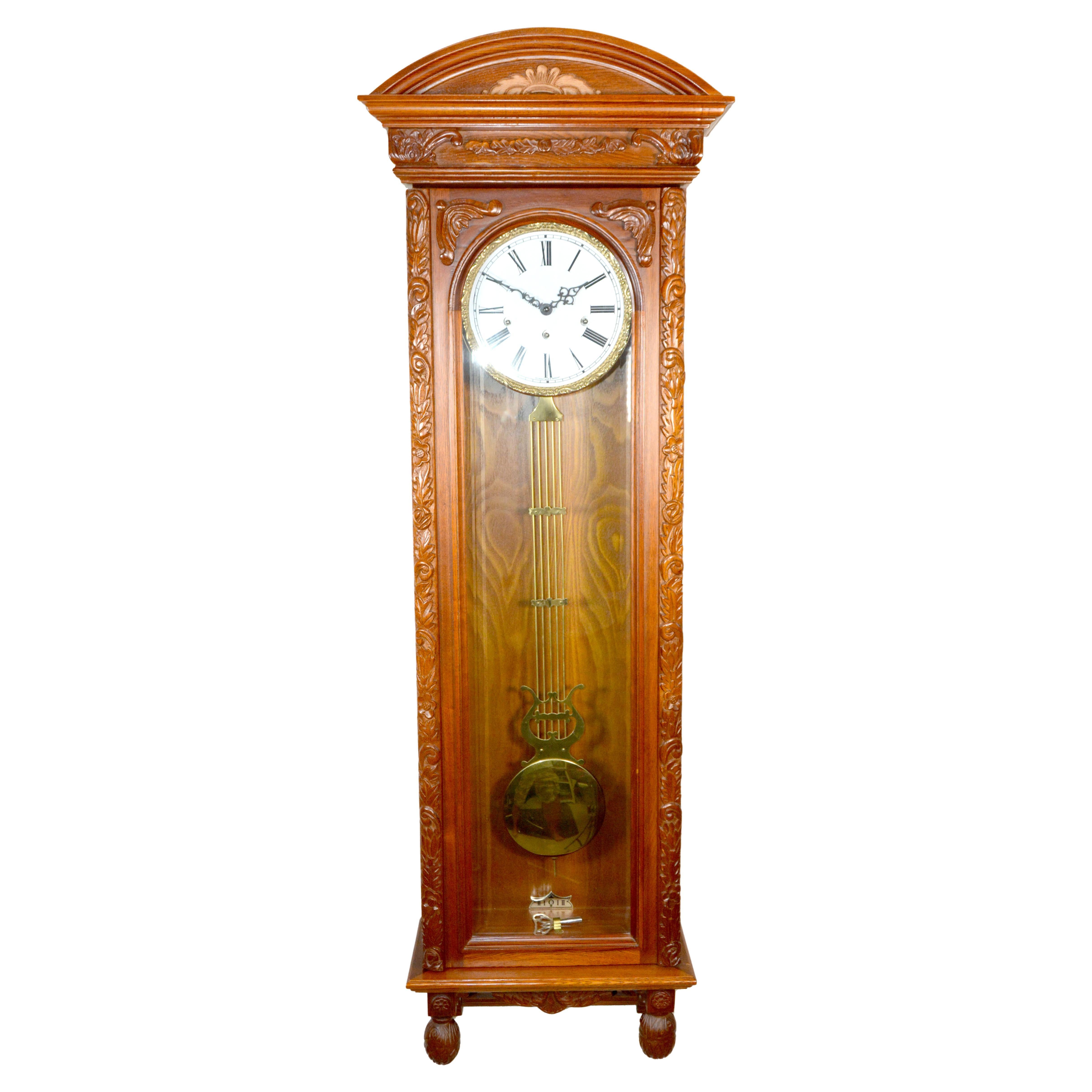 51 "H Vintage German Westminster Chime Highly Carve Walnut Regulator Wall Clocks