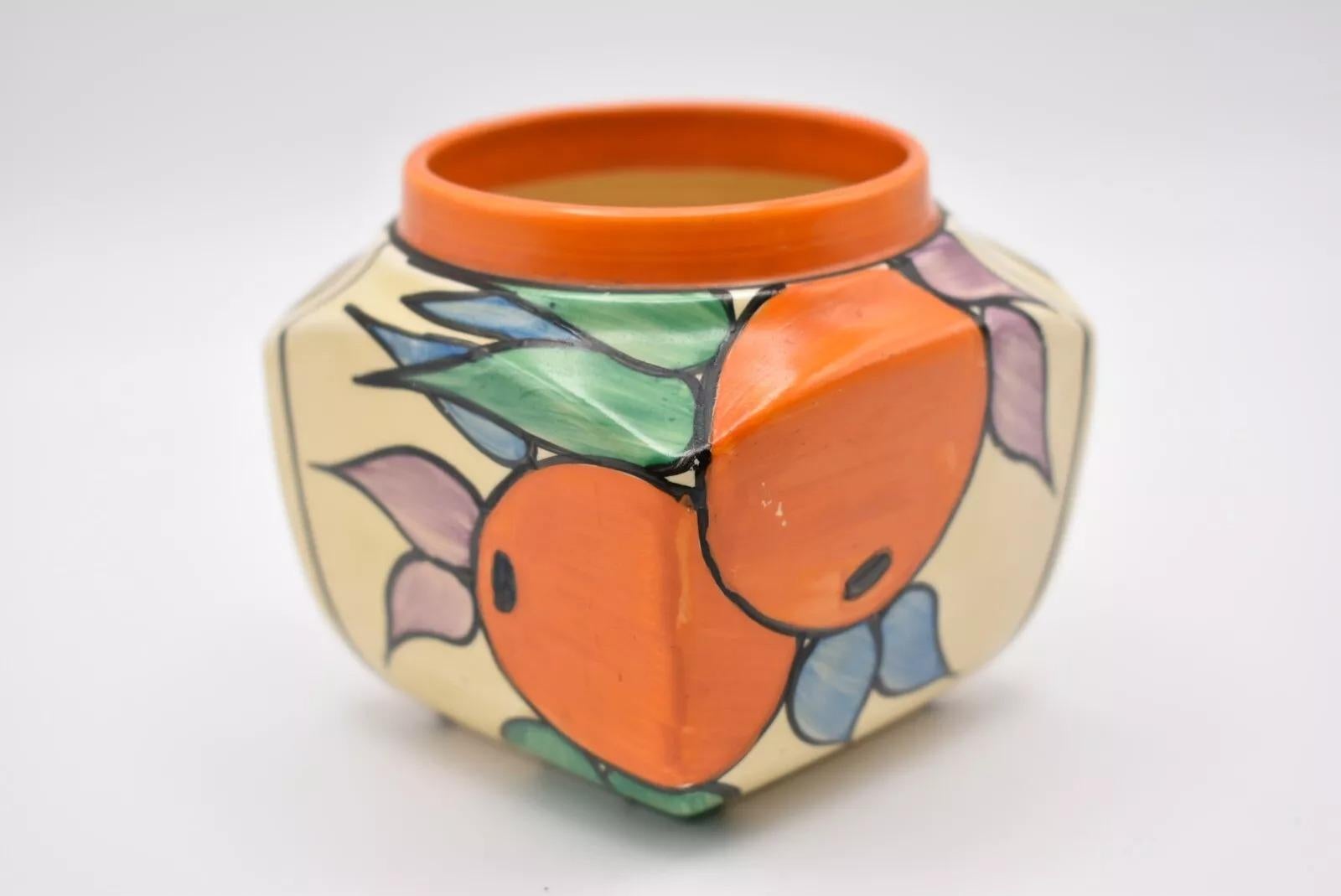XIXe siècle Sucrier carré d'automne 51J Bizarre par Clarice Cliff Oranges en vente