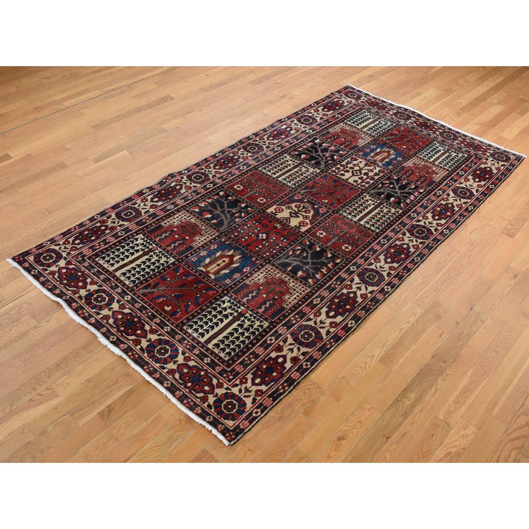 Alfombra Oriental de Lana Pura Anudada a Mano Bakhtiar Block Garden Design Rojo 5'1 