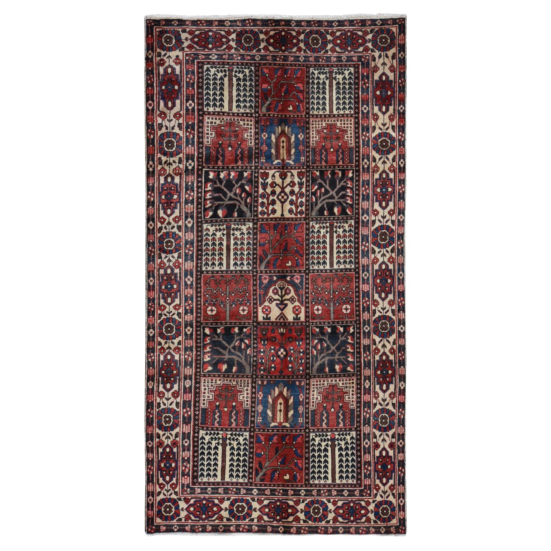 5'1"x10' Red Bakhtiar Block Garden Design Hand Knotted Pure Wool Oriental Rug