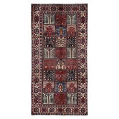 5'1"x10' Red Bakhtiar Block Garden Design Hand Knotted Pure Wool Oriental Rug