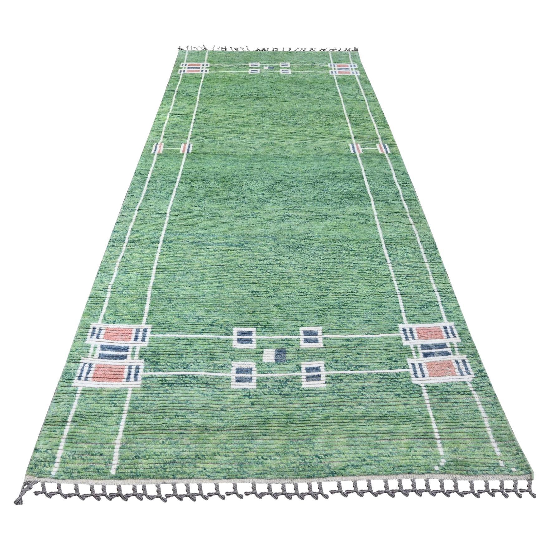 5'1 "x12'3" Greene & Greene Line Design Morbida lana annodata a mano Runner Rugs in vendita
