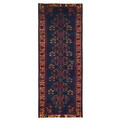 5'1 "x13'3" Blu Sovratinto Vintage Persiano Bakhtiari Tappeto Runner in Lana Annodato a Mano