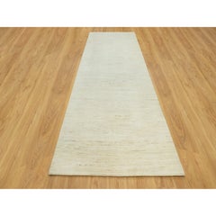 5'1x13'8" White Lori Buft Gabbeh Plain Design Pure Wool Hand Knotted Runner Rug