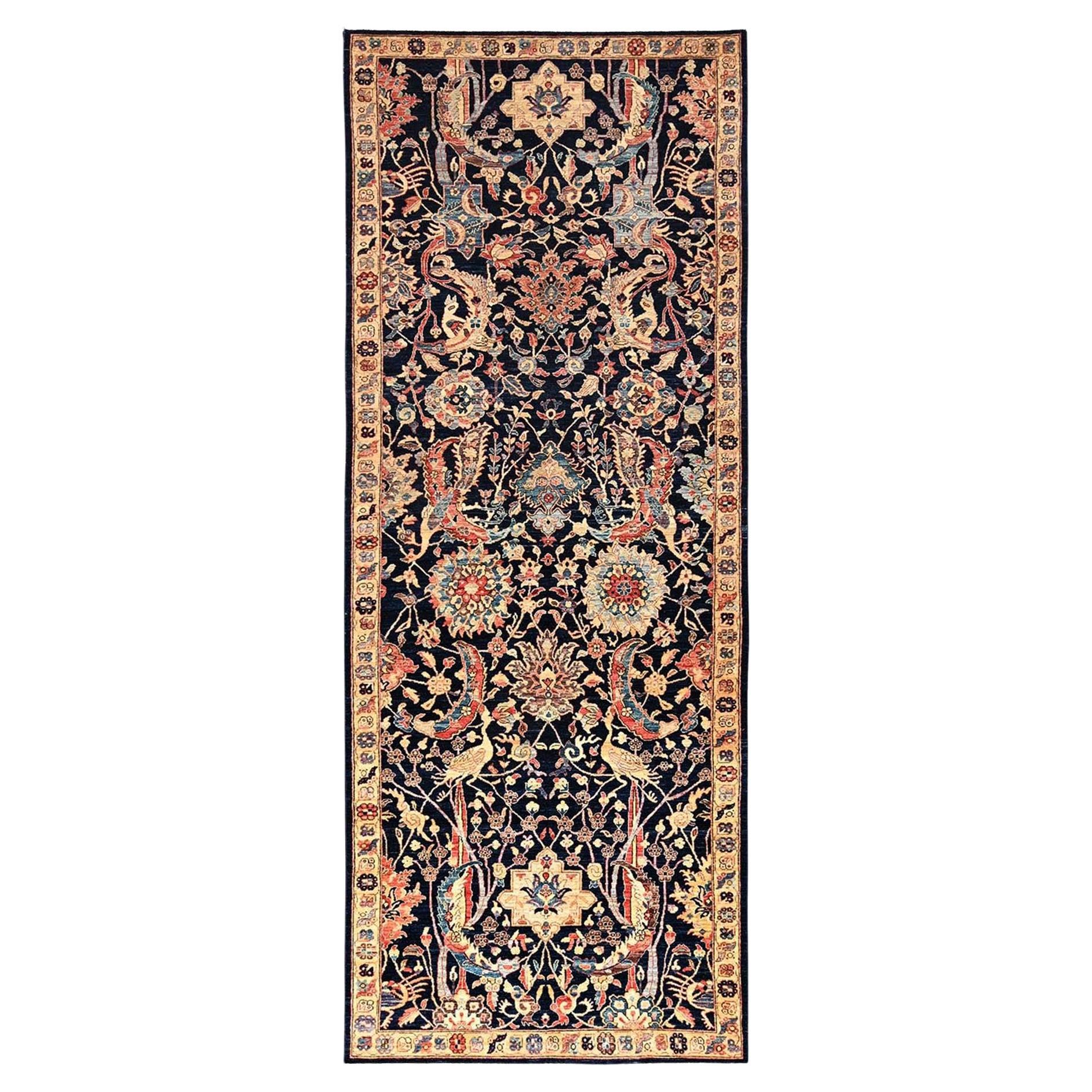 5
1 "x14
6" Azul Pavo Real Persa Diseño Hoja de Hoz Alfombra de Lana Anudada a Mano Corredera en venta