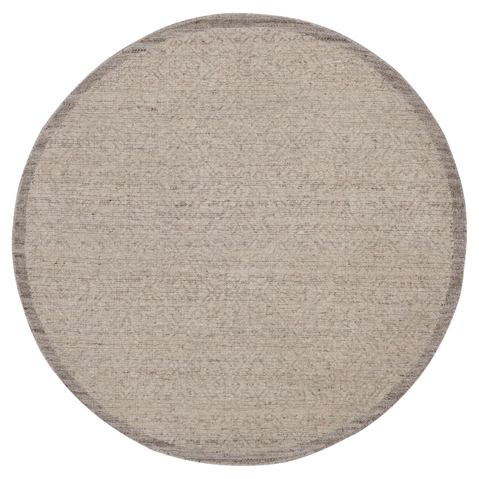 5'1"x5'1" Brown Hand Knotted Modern Variegated Design Pure Undyed Wool Round Rug