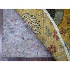 5'1"x5'1" Golden Yellow Birds of Paradise Design Hand Knotted Wool Round Rug