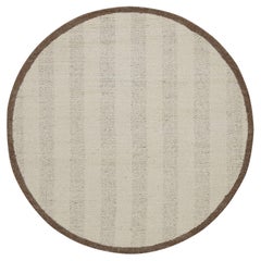 5'1"x5'1" Ivory Modern Vertical Stripes Design Hand Knotted Pure Wool Round Rug
