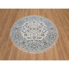 5'1"x5'1" Ivory Wool and Silk Nain with All Over Design Hand Knotted Round Rug