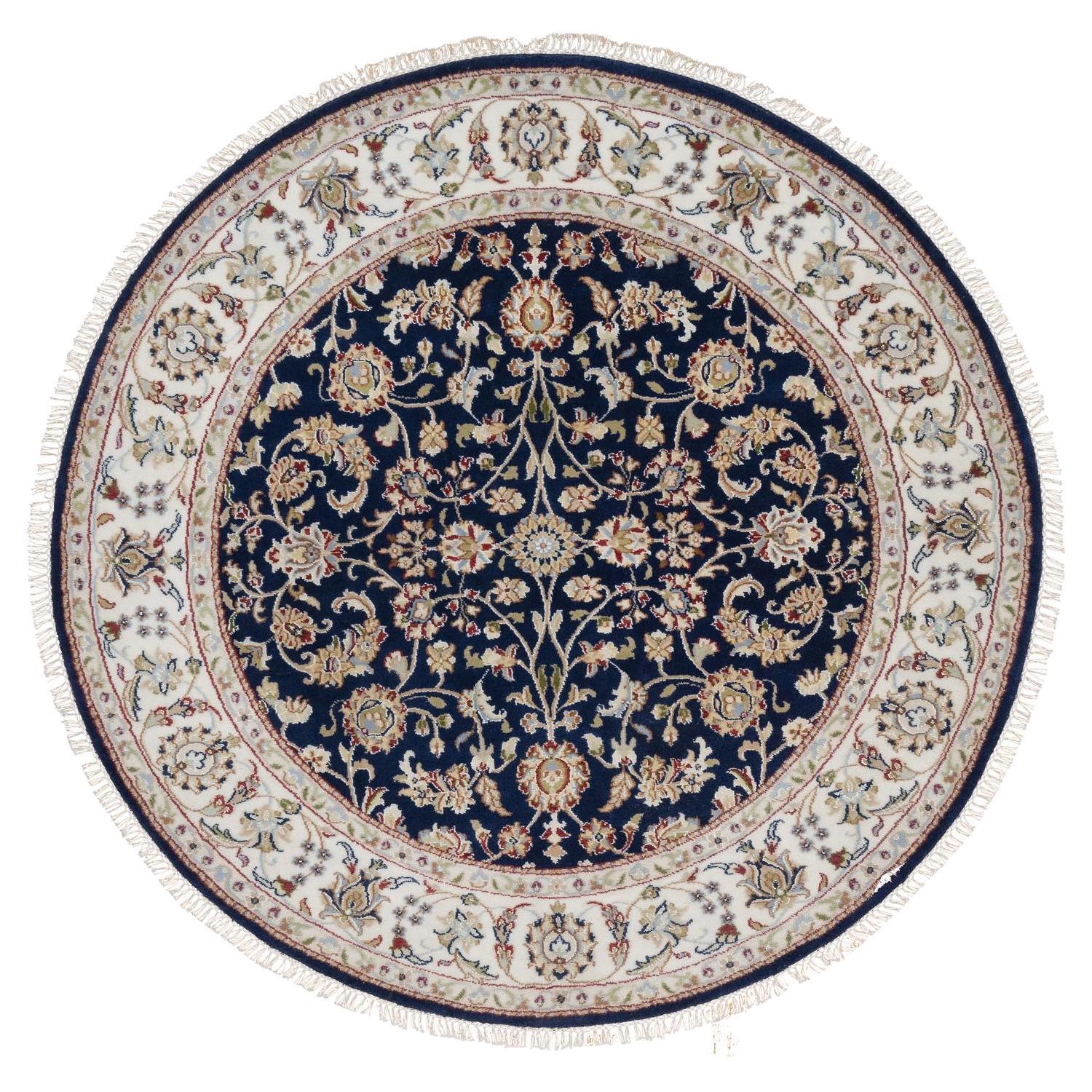 Tappeto rotondo in lana e seta annodato a mano 5
1 "x5
1" Navy Nain con motivo floreale